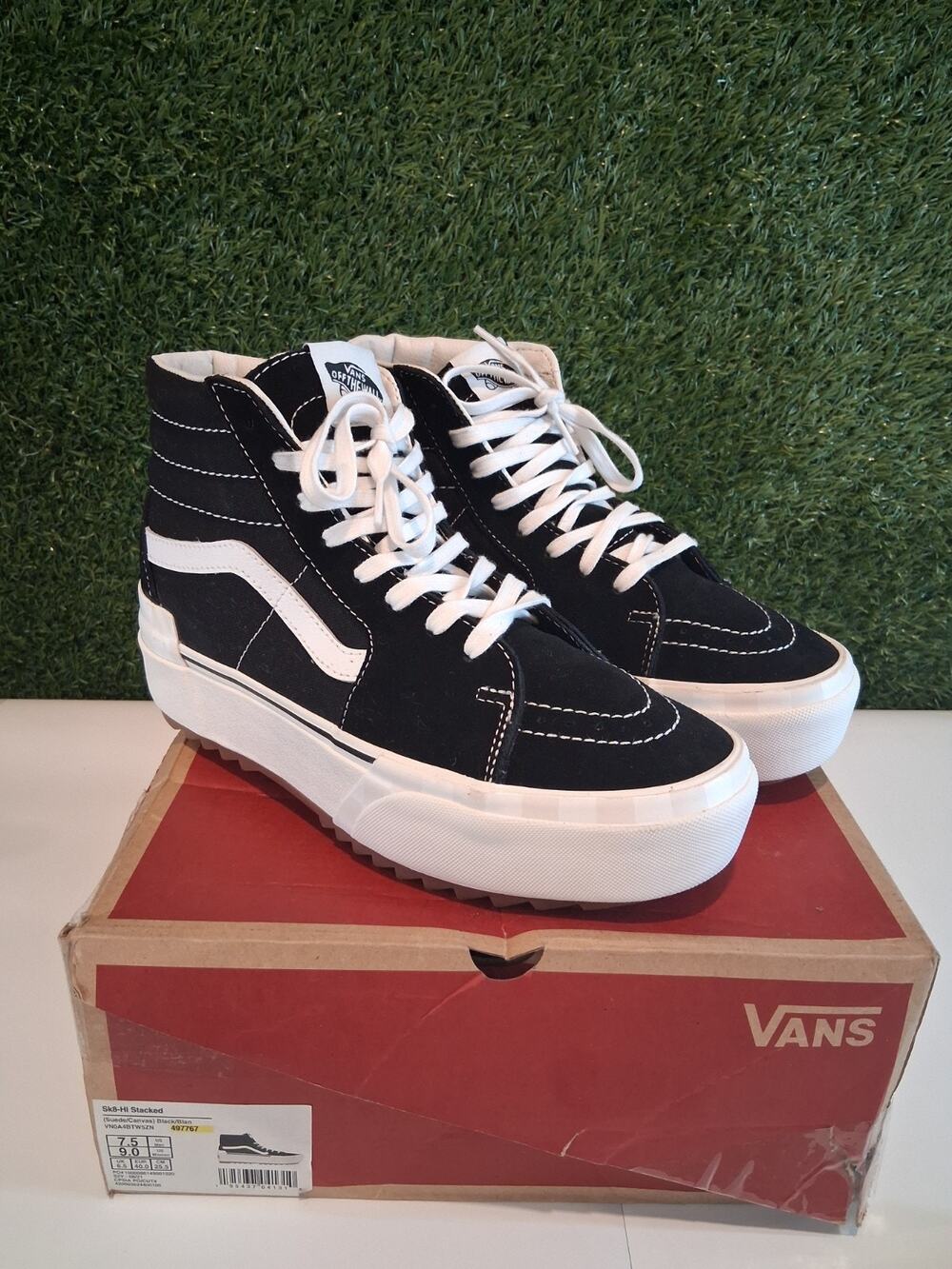 Vans Sk8-Hi Stacked Black White Platform Women's Sz 9 Men's 7.5 Box VN0A4BTW5ZN